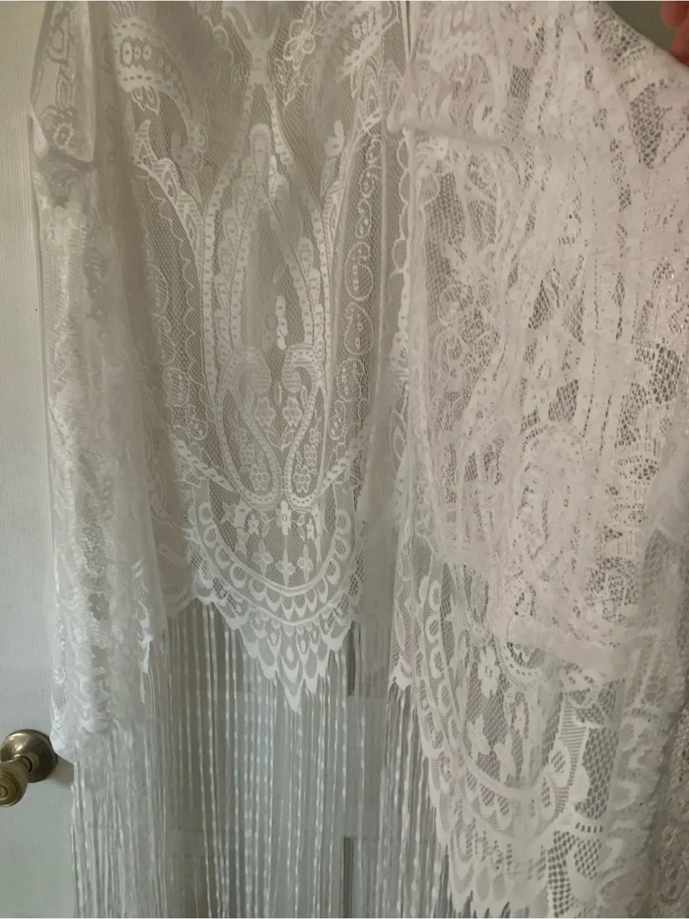 Boho White Lace High-Low Fringe Wrap